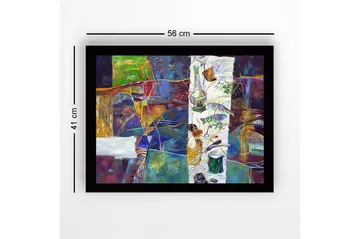 Inramad Canvastavla i trä - 41x56 cm - Abstrakt stillleben med mat och köksredskap - Grön / Lila / Guld - Inredning - Tavlor & posters - Canvastavla