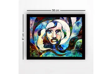 Inramad Canvastavla i trä - 41x56 cm - Abstrakt porträtt med ansikten i sammansmältning - Blå / Grön / Röd - Inredning - Tavlor & posters - Canvastavla