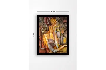 Inramad Canvastavla i trä - 41x56 cm - Abstrakt porträtt av en kvinna med geometriska former - Guld / Brunt / Beige - Inredning - Tavlor & posters - Canvastavla