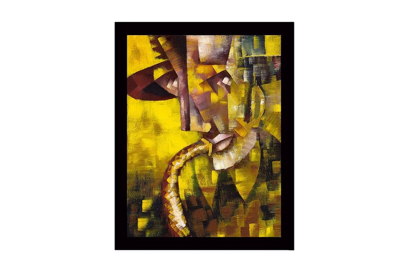 Inramad Canvastavla i trä - 41x56 cm - Abstrakt porträtt av en musiker med saxofon - Gult / Brunt / Grått - Inredning - Tavlor & posters - Canvastavla