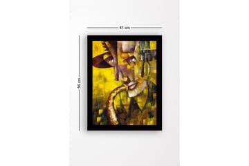 Inramad Canvastavla i trä - 41x56 cm - Abstrakt porträtt av en musiker med saxofon - Gult / Brunt / Grått - Inredning - Tavlor & posters - Canvastavla