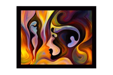 Inramad Canvastavla i trä - 41x56 cm - Abstrakt porträtt av ansikten i flödande former - Guld / Mörkröd / Lila - Inredning - Tavlor & posters - Canvastavla