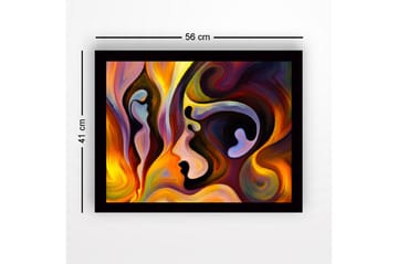 Inramad Canvastavla i trä - 41x56 cm - Abstrakt porträtt av ansikten i flödande former - Guld / Mörkröd / Lila - Inredning - Tavlor & posters - Canvastavla