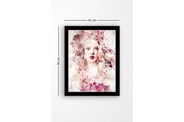 Inramad Canvastavla i trä - 41x56 cm - Abstrakt porträtt av en kvinna med mjuka färgövergångar - Rosa / Beige / Vinröd - Inredning - Tavlor & posters - Canvastavla