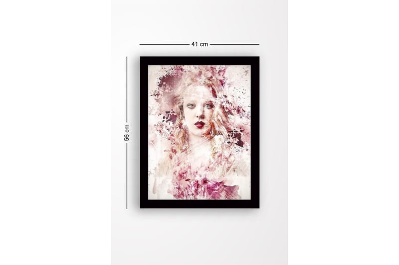 Inramad Canvastavla i trä - 41x56 cm - Abstrakt porträtt av en kvinna med mjuka färgövergångar - Rosa / Beige / Vinröd - Inredning - Tavlor & posters - Canvastavla