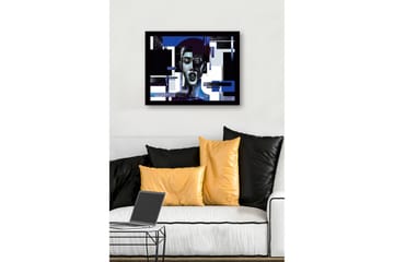 Inramad Canvastavla i trä - 41x56 cm - Abstrakt porträtt av en kvinna med geometriska former och starka kontraster - Mörkblå / Svart / Vit - Inredning - Tavlor & posters - Canvastavla
