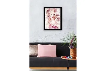 Inramad Canvastavla i trä - 41x56 cm - Abstrakt porträtt av en kvinna med mjuka färgövergångar - Rosa / Beige / Vinröd - Inredning - Tavlor & posters - Canvastavla