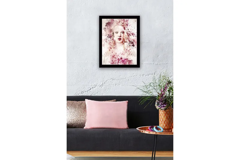 Inramad Canvastavla i trä - 41x56 cm - Abstrakt porträtt av en kvinna med mjuka färgövergångar - Rosa / Beige / Vinröd - Inredning - Tavlor & posters - Canvastavla