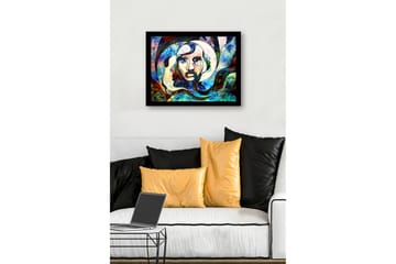 Inramad Canvastavla i trä - 41x56 cm - Abstrakt porträtt med ansikten i sammansmältning - Blå / Grön / Röd - Inredning - Tavlor & posters - Canvastavla