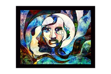 Inramad Canvastavla i trä - 41x56 cm - Abstrakt porträtt med ansikten i sammansmältning - Blå / Grön / Röd - Inredning - Tavlor & posters - Canvastavla