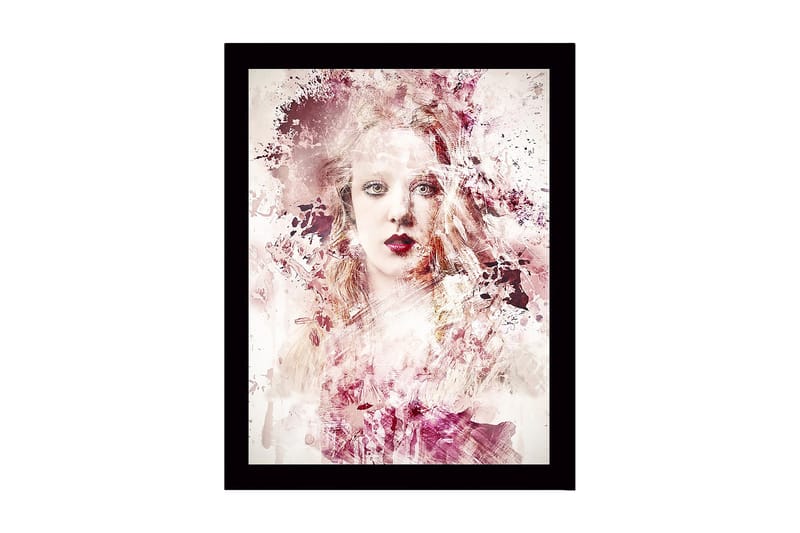 Inramad Canvastavla i trä - 41x56 cm - Abstrakt porträtt av en kvinna med mjuka färgövergångar, Rosa / Beige / Vinröd