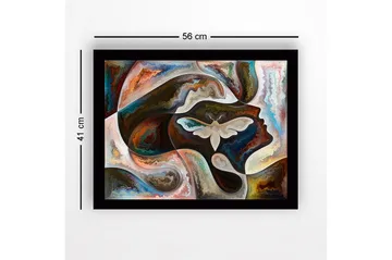 Inramad Canvastavla i trä - 41x56 cm - Abstrakt porträtt med en fjäril i fokus - Mörkbrun / Beige / Turkos - Inredning - Tavlor & posters - Canvastavla