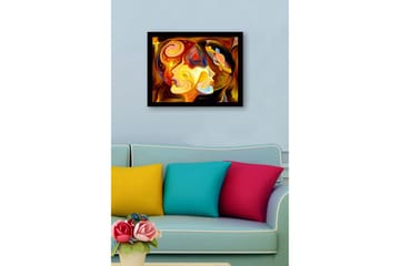 Inramad Canvastavla i trä - 41x56 cm - Abstrakt porträtt av två ansikten med kosmiska element - Guld / Orange / Brun - Inredning - Tavlor & posters - Canvastavla