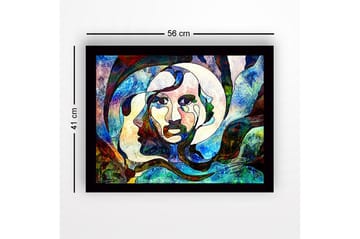 Inramad Canvastavla i trä - 41x56 cm - Abstrakt porträtt med ansikten i sammansmältning - Blå / Grön / Röd - Inredning - Tavlor & posters - Canvastavla