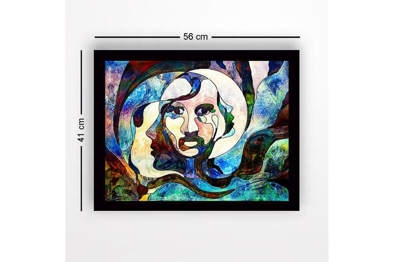 Inramad Canvastavla i trä - 41x56 cm - Abstrakt porträtt med ansikten i sammansmältning - Blå / Grön / Röd - Inredning - Tavlor & posters - Canvastavla