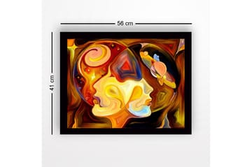 Inramad Canvastavla i trä - 41x56 cm - Abstrakt porträtt av två ansikten med kosmiska element - Guld / Orange / Brun - Inredning - Tavlor & posters - Canvastavla