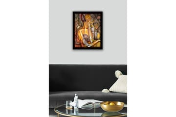 Inramad Canvastavla i trä - 41x56 cm - Abstrakt porträtt av en kvinna med geometriska former - Guld / Brunt / Beige - Inredning - Tavlor & posters - Canvastavla