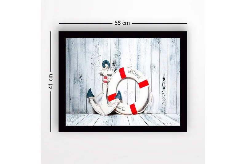 Inramad Canvastavla i trä - 41x56 cm - Ankar och livboj med välkomnande budskap - Vit / Röd / Blå - Inredning - Tavlor & posters - Canvastavla