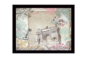 Inramad Canvastavla i trä - 41x56 cm - Arkitekturmotiv av en triumfbåge med blommiga detaljer och texten I love Milan - Pastellgrön / Rosa / Beige - Inredning - Tavlor & posters - Canvastavla