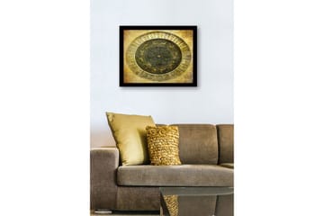 Inramad Canvastavla i trä - 41x56 cm - Astrologisk karta med zodiakens tecken och stjärnor - Guld / Svart / Grå - Inredning - Tavlor & posters - Canvastavla