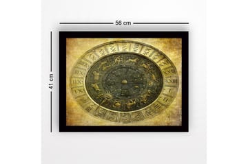 Inramad Canvastavla i trä - 41x56 cm - Astrologisk karta med zodiakens tecken och stjärnor - Guld / Svart / Grå - Inredning - Tavlor & posters - Canvastavla