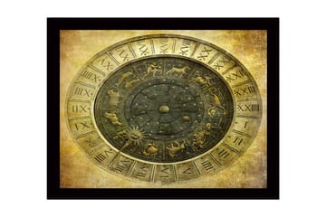 Inramad Canvastavla i trä - 41x56 cm - Astrologisk karta med zodiakens tecken och stjärnor - Guld / Svart / Grå - Inredning - Tavlor & posters - Canvastavla