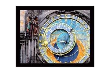 Inramad Canvastavla i trä - 41x56 cm - Astronomisk klocka med detaljerade cirklar och symboler - Guld / Blå / Orange - Inredning - Tavlor & posters - Canvastavla