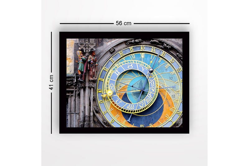 Inramad Canvastavla i trä - 41x56 cm - Astronomisk klocka med detaljerade cirklar och symboler - Guld / Blå / Orange - Inredning - Tavlor & posters - Canvastavla