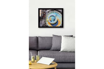 Inramad Canvastavla i trä - 41x56 cm - Astronomisk klocka med detaljerade cirklar och symboler - Guld / Blå / Orange - Inredning - Tavlor & posters - Canvastavla