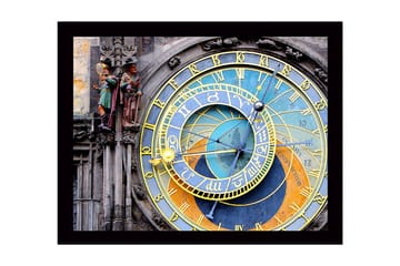 Inramad Canvastavla i trä - 41x56 cm - Astronomisk klocka med detaljerade cirklar och symboler - Guld / Blå / Orange - Inredning - Tavlor & posters - Canvastavla