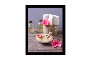 Inramad Canvastavla i trä - 41x56 cm - Avkopplande spa-arrangemang med blommor och skönhetsprodukter - Rosa / Beige / Grön - Inredning - Tavlor & posters - Canvastavla