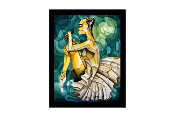 Inramad Canvastavla i trä - 41x56 cm - Ballettdansös i en elegant pose - Grön / Beige / Gul - Inredning - Tavlor & posters - Canvastavla