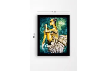 Inramad Canvastavla i trä - 41x56 cm - Ballettdansös i en elegant pose - Grön / Beige / Gul - Inredning - Tavlor & posters - Canvastavla