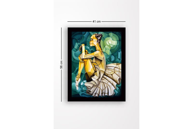 Inramad Canvastavla i trä - 41x56 cm - Ballettdansös i en elegant pose - Grön / Beige / Gul - Inredning - Tavlor & posters - Canvastavla