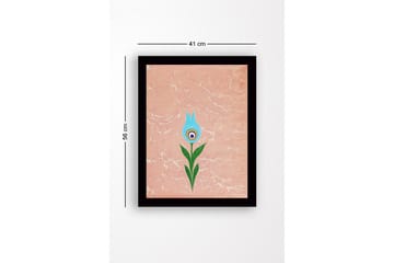 Inramad Canvastavla i trä - 41x56 cm - Blomma med blå kronblad och grön stjälk - Blå / Grön / Rosa - Inredning - Tavlor & posters - Canvastavla