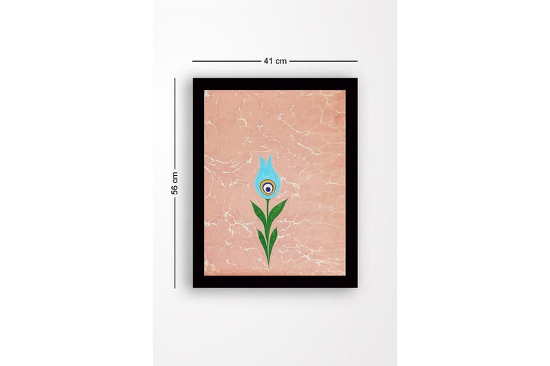 Inramad Canvastavla i trä - 41x56 cm - Blomma med blå kronblad och grön stjälk - Blå / Grön / Rosa - Inredning - Tavlor & posters - Canvastavla