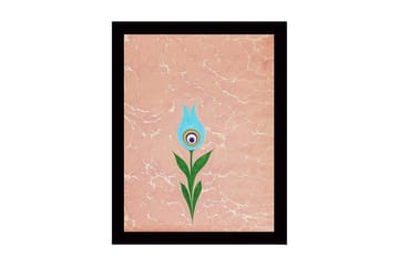 Inramad Canvastavla i trä - 41x56 cm - Blomma med blå kronblad och grön stjälk - Blå / Grön / Rosa - Inredning - Tavlor & posters - Canvastavla