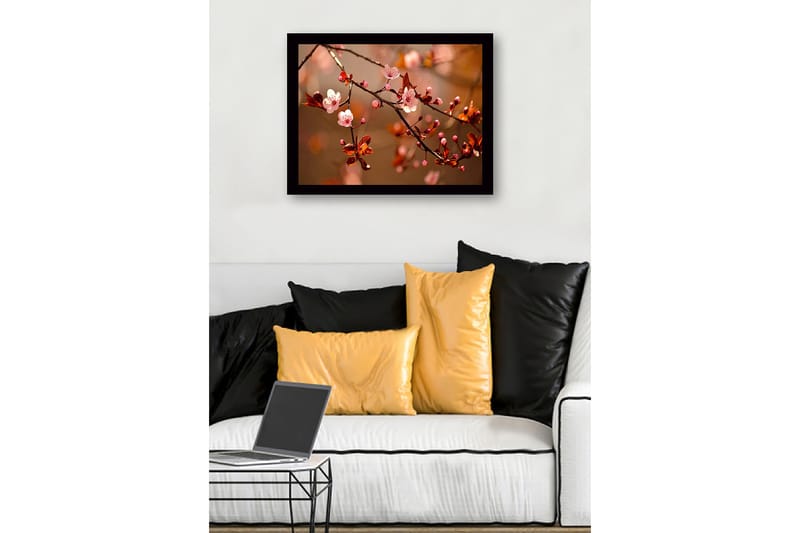 Inramad Canvastavla i trä - 41x56 cm - Blommande körsbärsgrenar i mjuka nyanser - Rosa / Brunt / Grönt - Inredning - Tavlor & posters - Canvastavla