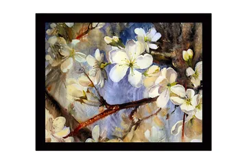 Inramad Canvastavla i trä - 41x56 cm - Blommande körsbärsgrenar i mjuka pastellfärger - Vit / Ljusblå / Grön - Inredning - Tavlor & posters - Canvastavla