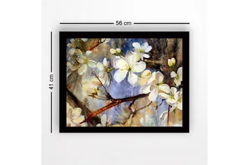 Inramad Canvastavla i trä - 41x56 cm - Blommande körsbärsgrenar i mjuka pastellfärger - Vit / Ljusblå / Grön - Inredning - Tavlor & posters - Canvastavla