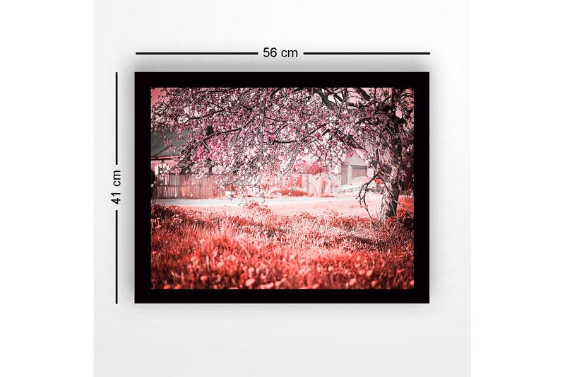 Inramad Canvastavla i trä - 41x56 cm - Blommande körsbärsträd i en drömlik landskapsmiljö - Rosa / Grön / Vit - Inredning - Tavlor & posters - Canvastavla