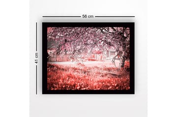 Inramad Canvastavla i trä - 41x56 cm - Blommande körsbärsträd i en drömlik landskapsmiljö - Rosa / Grön / Vit - Inredning - Tavlor & posters - Canvastavla