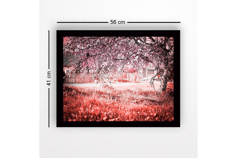 Inramad Canvastavla i trä - 41x56 cm - Blommande körsbärsträd i en drömlik landskapsmiljö - Rosa / Grön / Vit - Inredning - Tavlor & posters - Canvastavla