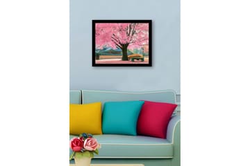 Inramad Canvastavla i trä - 41x56 cm - Blommande körsbärsträd i en vacker parkmiljö - Rosa / Grön / Brun - Inredning - Tavlor & posters - Canvastavla