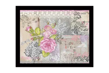 Inramad Canvastavla i trä - 41x56 cm - Blommig komposition med rosa rosor och detaljer i vintage-stil - Rosa / Grå / Beige - Inredning - Tavlor & posters - Canvastavla