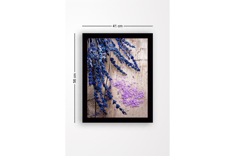 Inramad Canvastavla i trä - 41x56 cm - Blommor av lavendel med rosa saltkristaller - Blå / Lila - Inredning - Tavlor & posters - Canvastavla