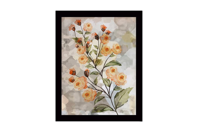 Inramad Canvastavla i trä - 41x56 cm - Blomsterarrangemang med rosor i mjuka nyanser, Ljus orange / Grön / Beige
