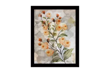 Inramad Canvastavla i trä - 41x56 cm - Blomsterarrangemang med rosor i mjuka nyanser - Ljus orange / Grön / Beige - Inredning - Tavlor & posters - Canvastavla