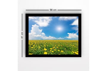 Inramad Canvastavla i trä - 41x56 cm - Blomstrande fält av maskrosor under en klarblå himmel - Gult / Grönt / Blått - Inredning - Tavlor & posters - Canvastavla