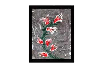 Inramad Canvastavla i trä - 41x56 cm - Blomstrande gren med röda och vita blommor - Röd / Vit / Grå - Inredning - Tavlor & posters - Canvastavla